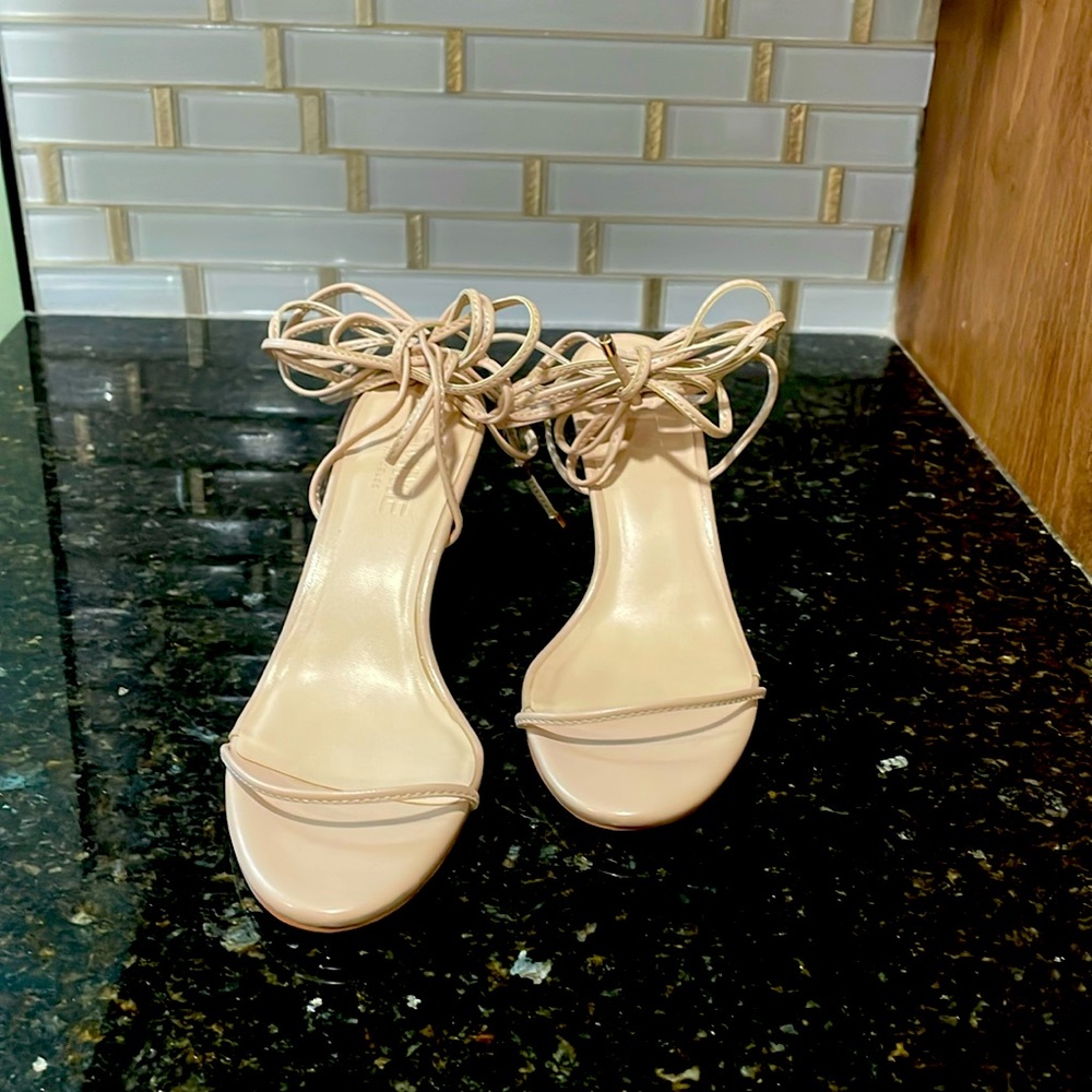 Femme Los Angeles Tan Leather Lace Up Heels.